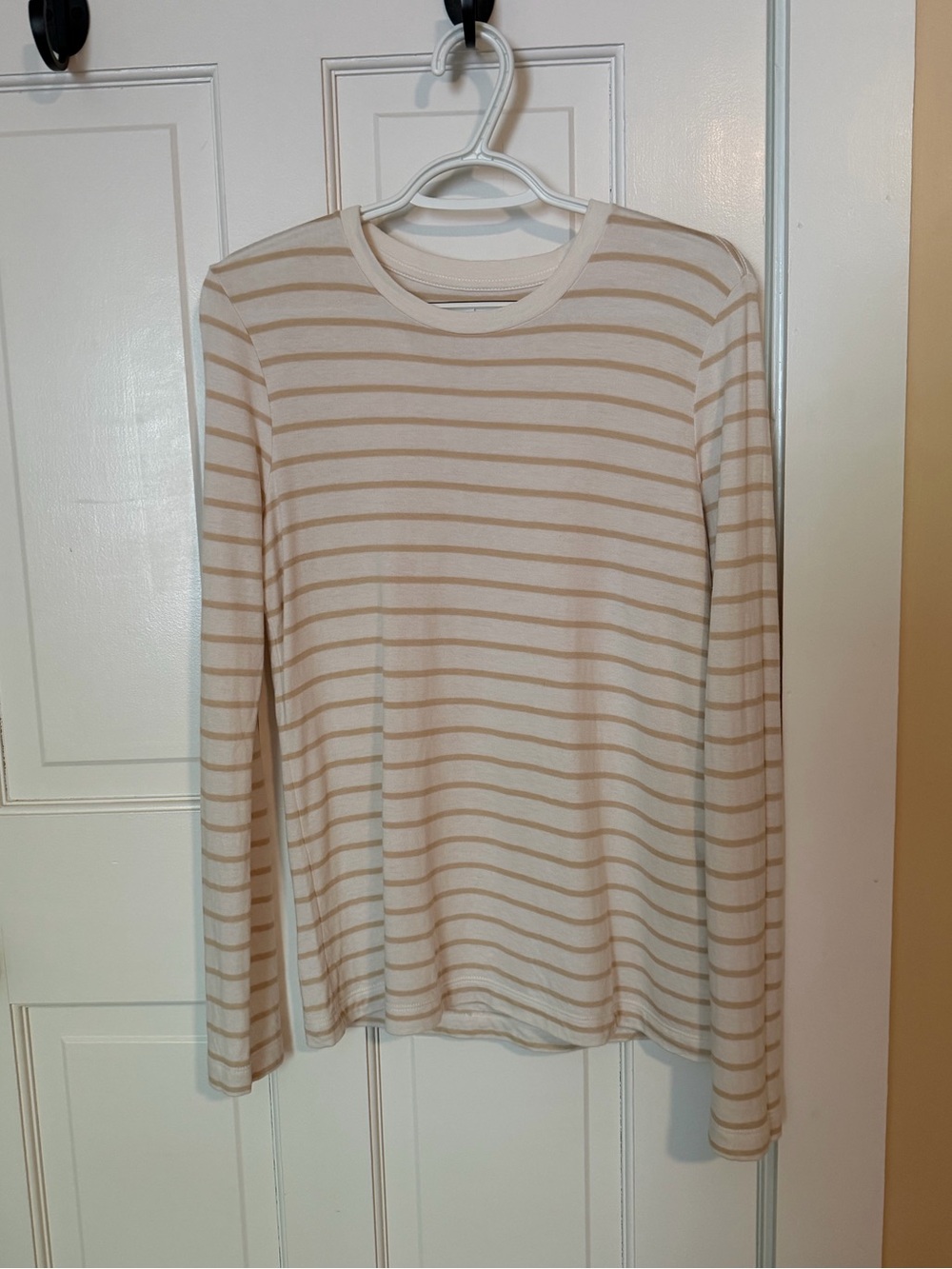 Faherty Cream and Tan Striped Long Sleeve Tee